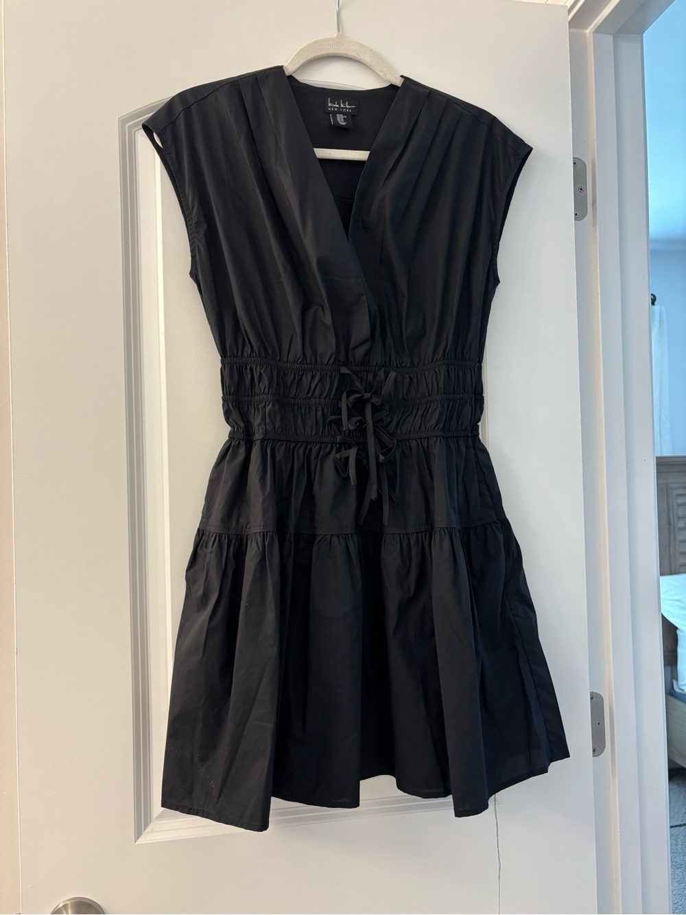 Lou & Grey Black V-Neck Drawstring Waist Mini Dress